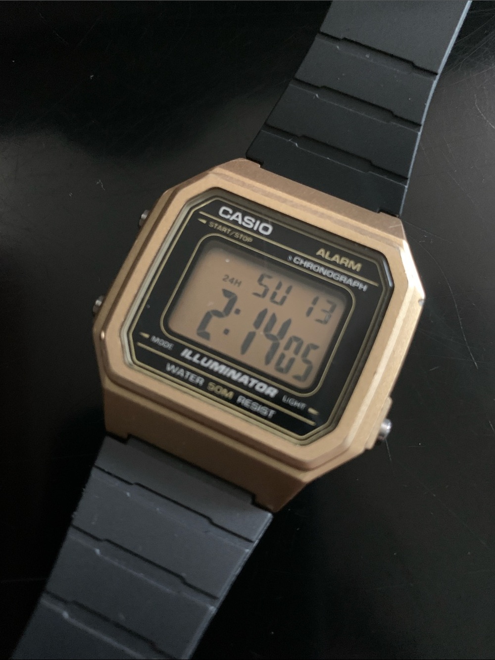 #555 Casio Digital Watch — Gold Tone Case with Black Strap